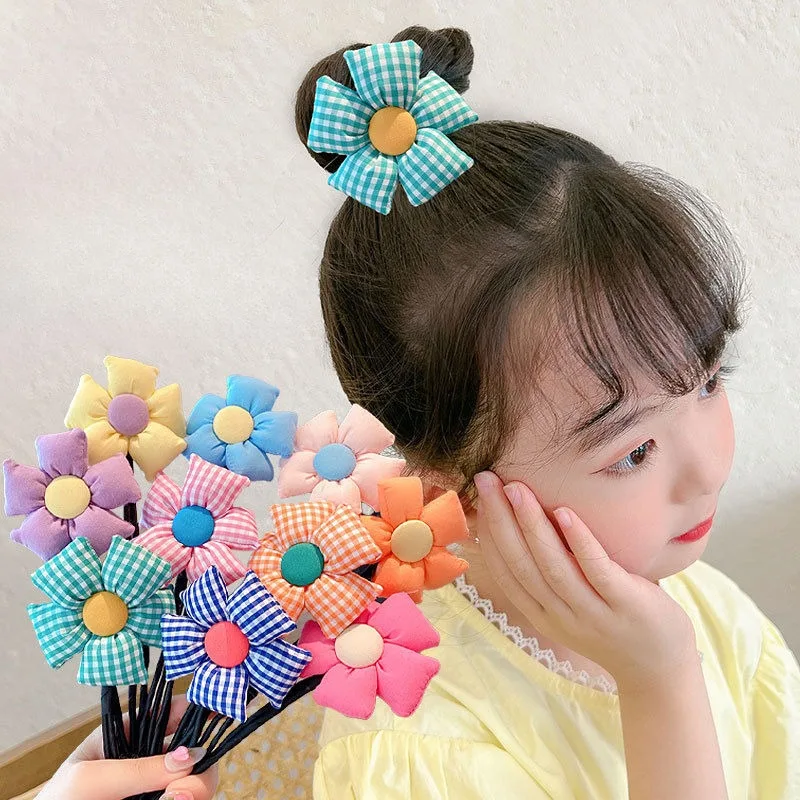 Pan Hair Rod Ball Head Children's Cute Flower Twist Rod Girl Fixed Lazy Man Pan Hair Tool belts for child kids buckle free elastic no buckle stretch canvas boys girls adjustable children invisible lazy waistband