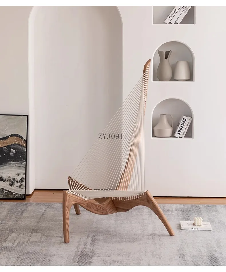 Description Picture 6 of item1Harp chair Solid wood recliner Nordic single sofa Art creative leisure simple sailing chair chairs living room