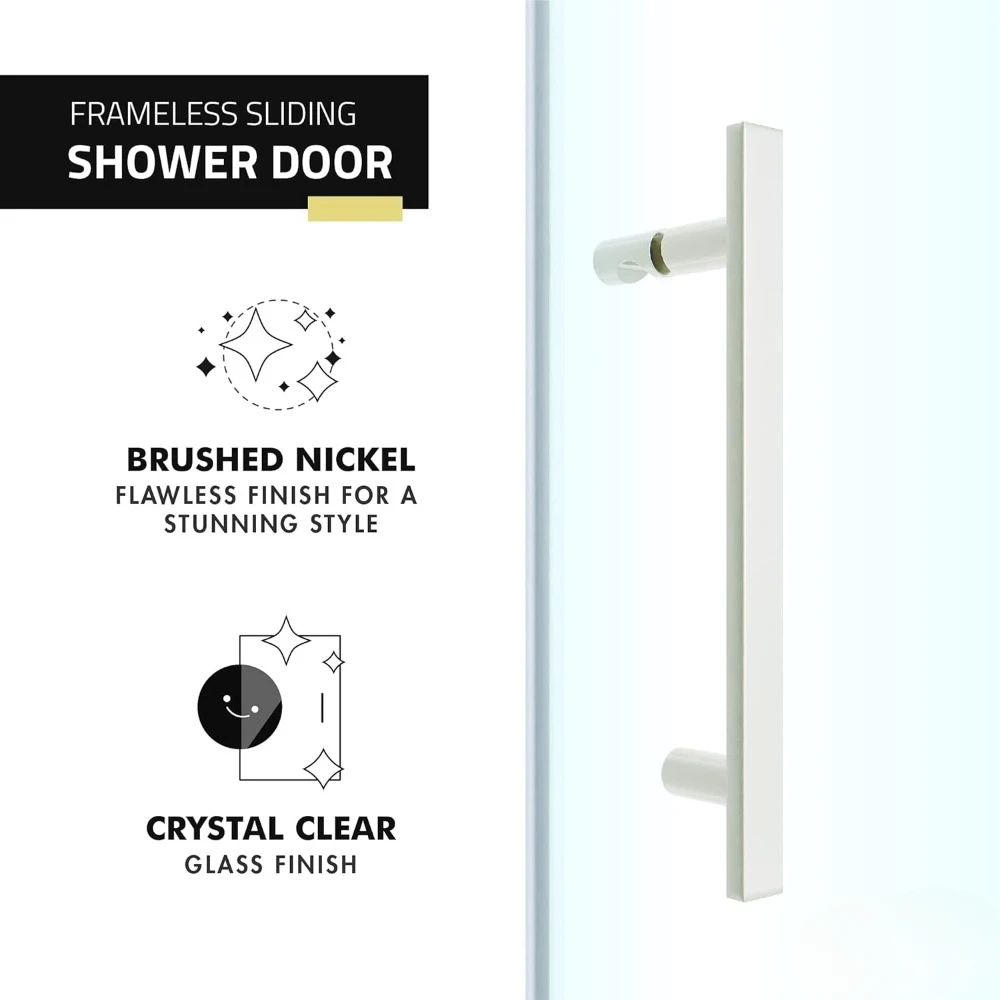 76 x 60 inch Semi-Frameless Shower Door in Brushed Nickel, Longboat Water Repellent Glass Shower Door with Seal Strip Parts 4