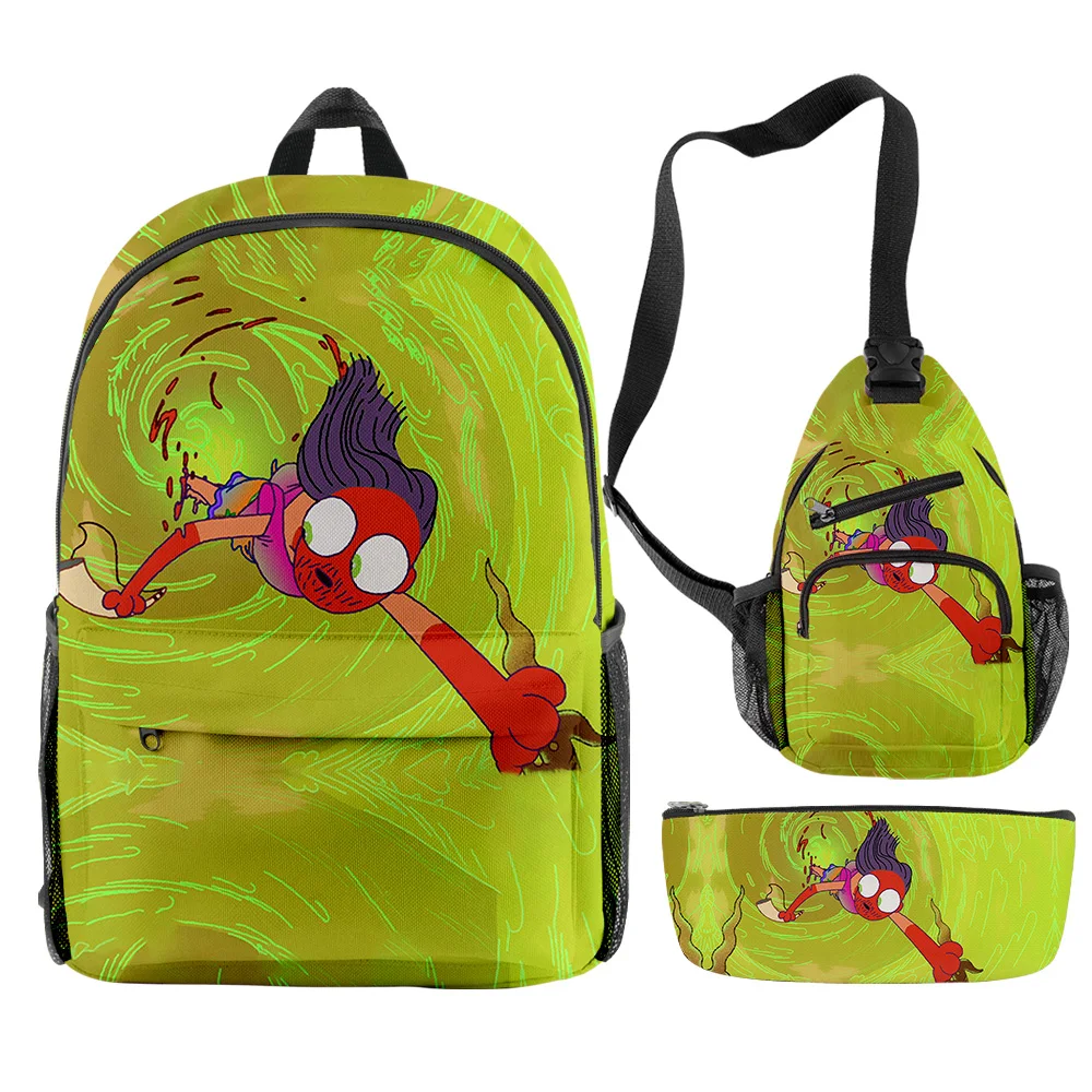 Classic Novelty The Midnight Gospel 3D Print 3pcs/Set pupil School Bags Trendy Travel Laptop Backpack Chest Bag Pencil Case