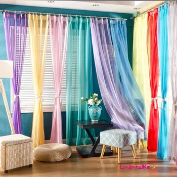 Tende in tulle velato voile semitrasparente tinta unita Tasca per asta Tende colorate per camera da letto e soggiorno 1