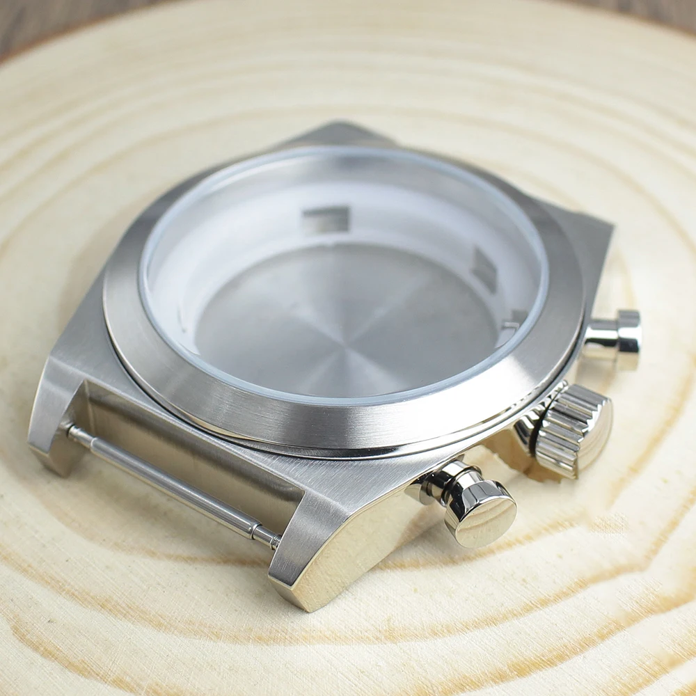 Enhanced Stainless Steel Waterproof Watch Case - 46mm, Brushed & Polished Finish, DIY Watchmaking Accessories, Fits 37-38mm Dials