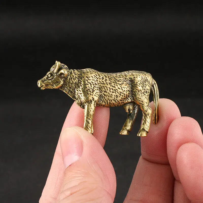 Tabletop Figurine Brass Cows Animal Statue Small Sculpture Gifts 2