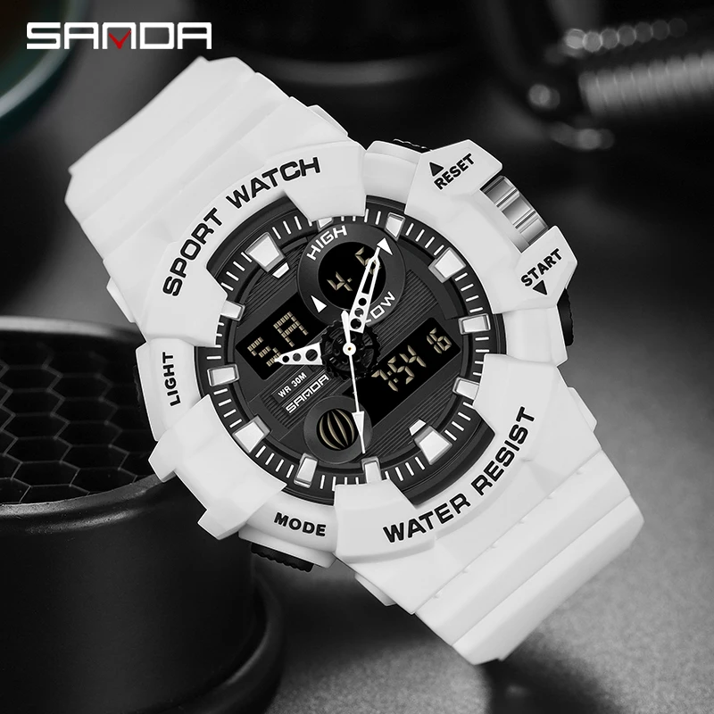 SANDA Top Brand G Style White Sports Men's Watch Luxury Military Quartz Watch Men LED Digital Waterproof Timer Stopwatch New Hot 3