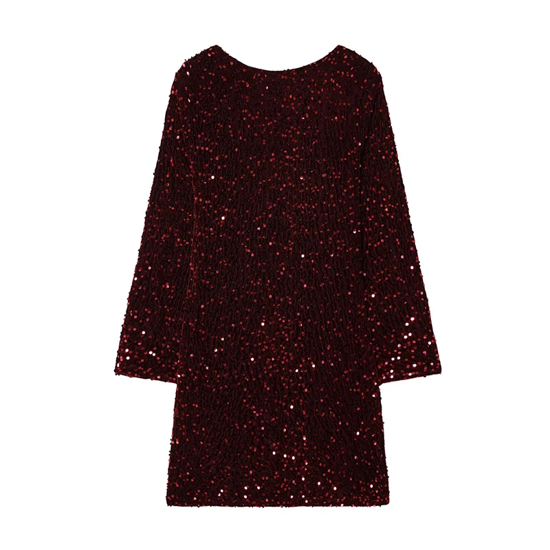 2026 Women Fashion Sequin Elegant Short Dress New Long Sleeve O neck Mini Dress Female Evening Party Dresses