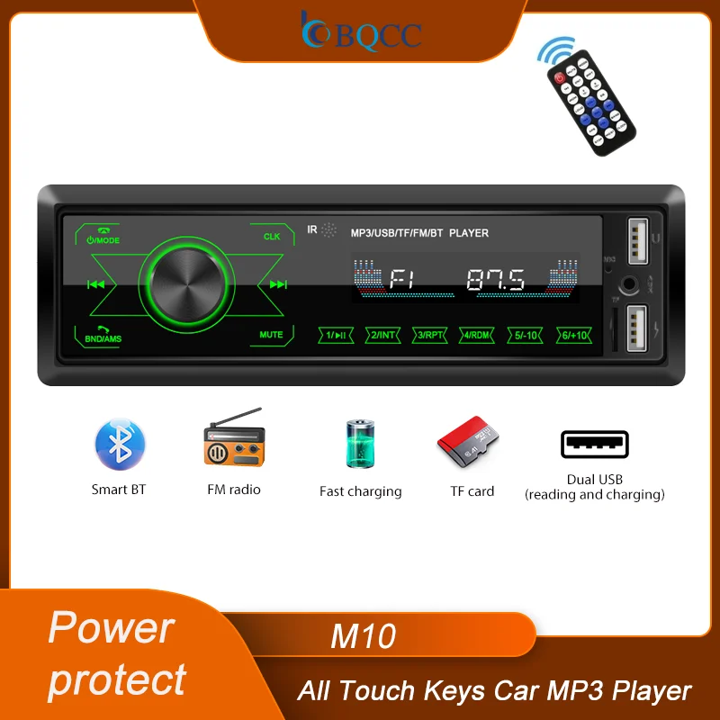 1 Din touch Keys BT MP3 Car Radio car multimedia player car radio Fast Charging FM Dual USB AUX Colorful Lights Car Stereo Handsfree Multimedia player
