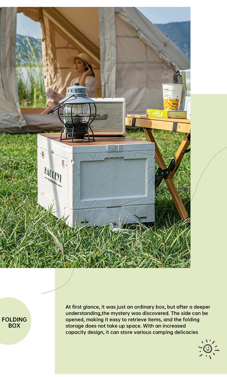 Description Picture 3 of itemOutdoor Folding Storage Box, Large Capacity 50L Storage Box, Double Cover Thickened Camping Picnic Table, Car Storage Cabinet