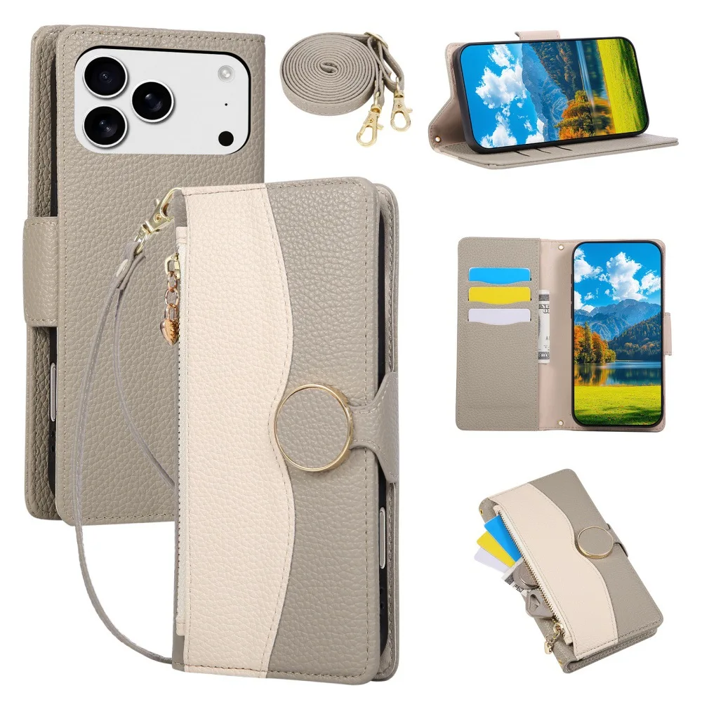 Leather Crossbody Shoulder Bag with Zipper Pocket and Wrist Strap Wallet