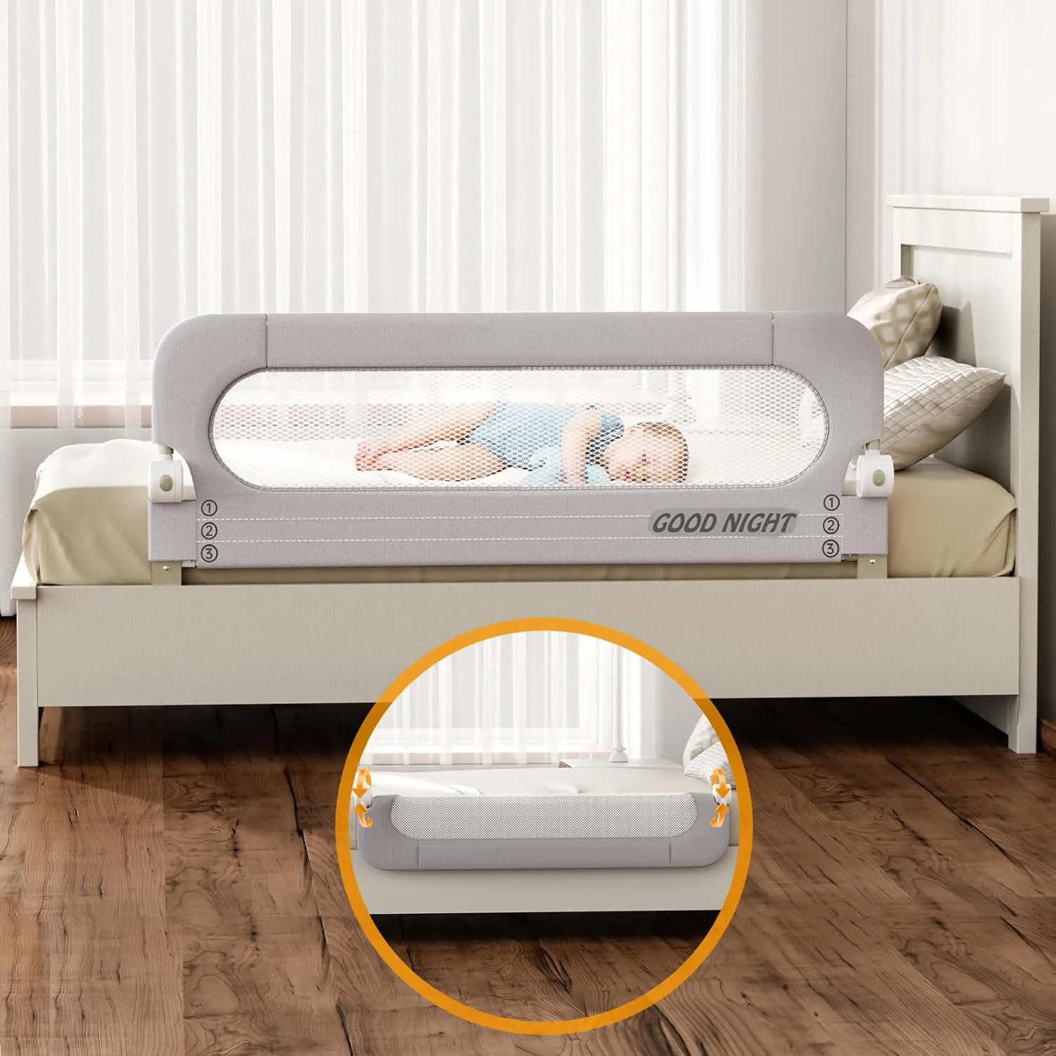 Baby Safety Bed Railing 1pc 150cm Screw-free Installation for Kid