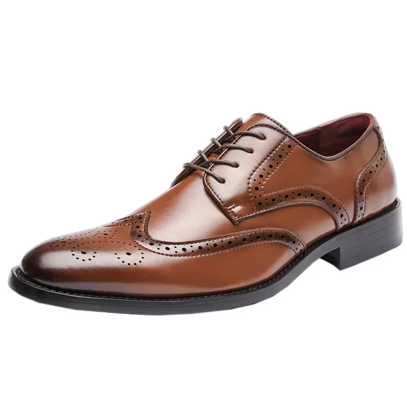 Men Height Increasing Leather Shoes Genuine Leather Brogue 6CM Increase Formal Dress Shoe Business Office Shoes