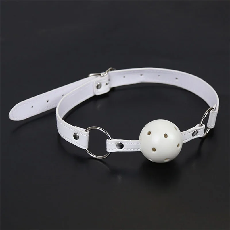 PU 45mm White Leather Breathable Ball Gag Mouth Restraint BDSM Erotic Sexy Cosplay Flirting Sex Toys For C_voghion.com