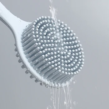 양면 목욕 샤워 브러시, 등 마사지 각질 제거 Wisp 다기능 실리콘 브러시, 긴 손잡이 바디 스크럽 브러시