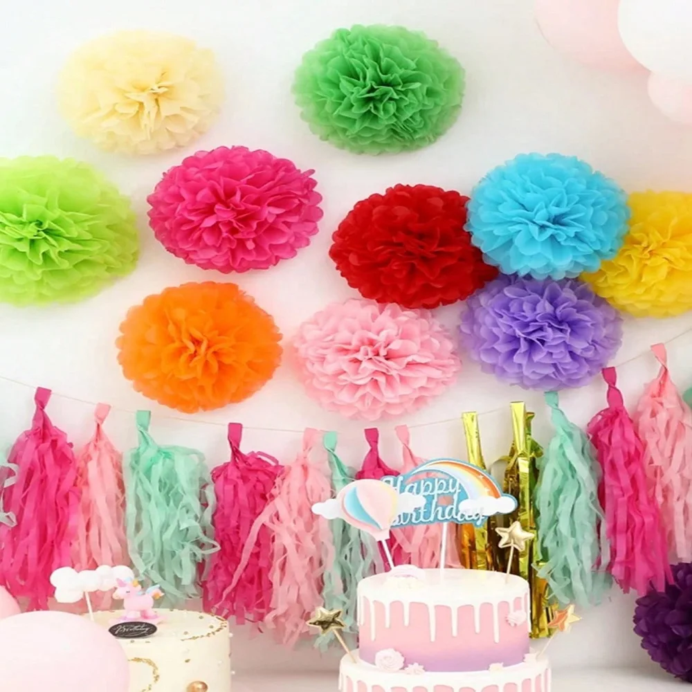 랜덤 Color-10pcs, 단색 종이 플라워 볼, 모든 종류의 파티 장식에 적합, 20cm