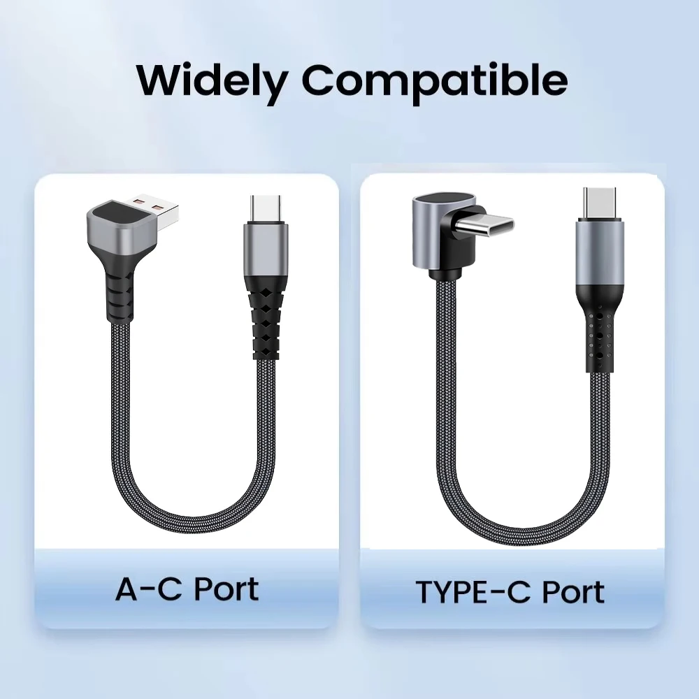 NNBILI 25CM 50CM 숏 엘보 USB C 케이블 66W USBA to Type C 고속 충전 케이블 (아이폰 17, 화웨이, 삼성 S26, 보조배터리용)