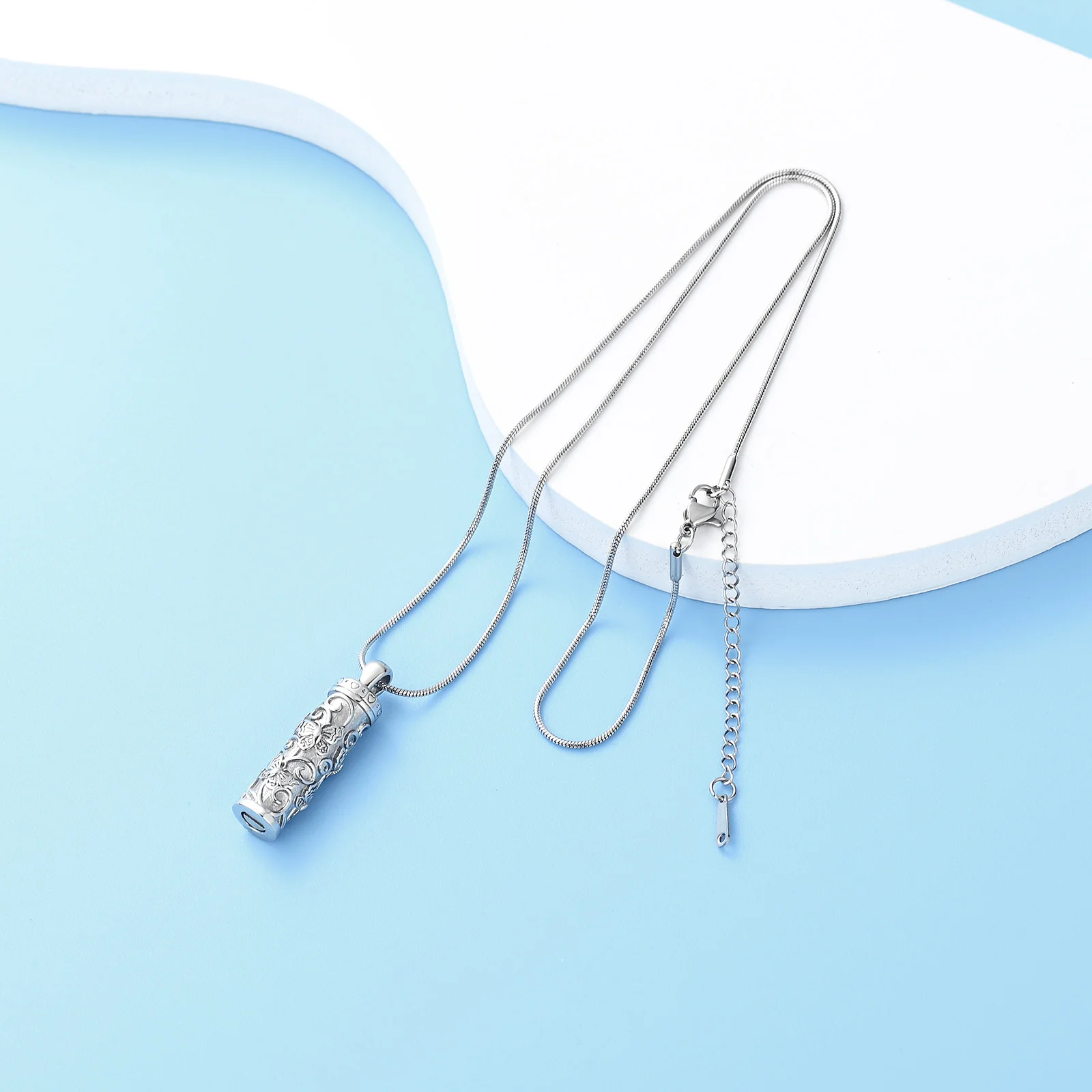 Customize Cremation Urn Cremation Cylinder With Butterfly Pendant Necklace For Human/Pet Ashes Stainless Steel Memorial