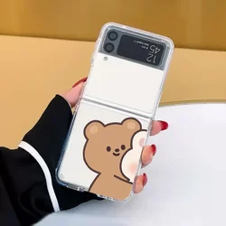 Adorable Bear Bunny Couple Transparent Phone Case Cover for Galaxy ZFlip 4 (Style 1)