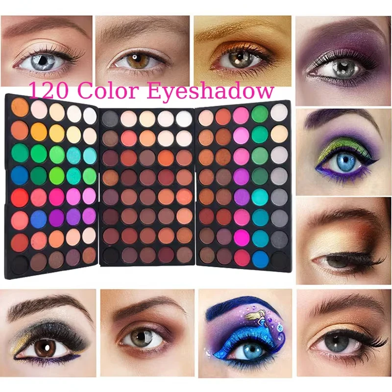 Eye shadow 120 color makeup set matte and pearlescent dual texture waterproof long lasting non smudged eye makeup tool
