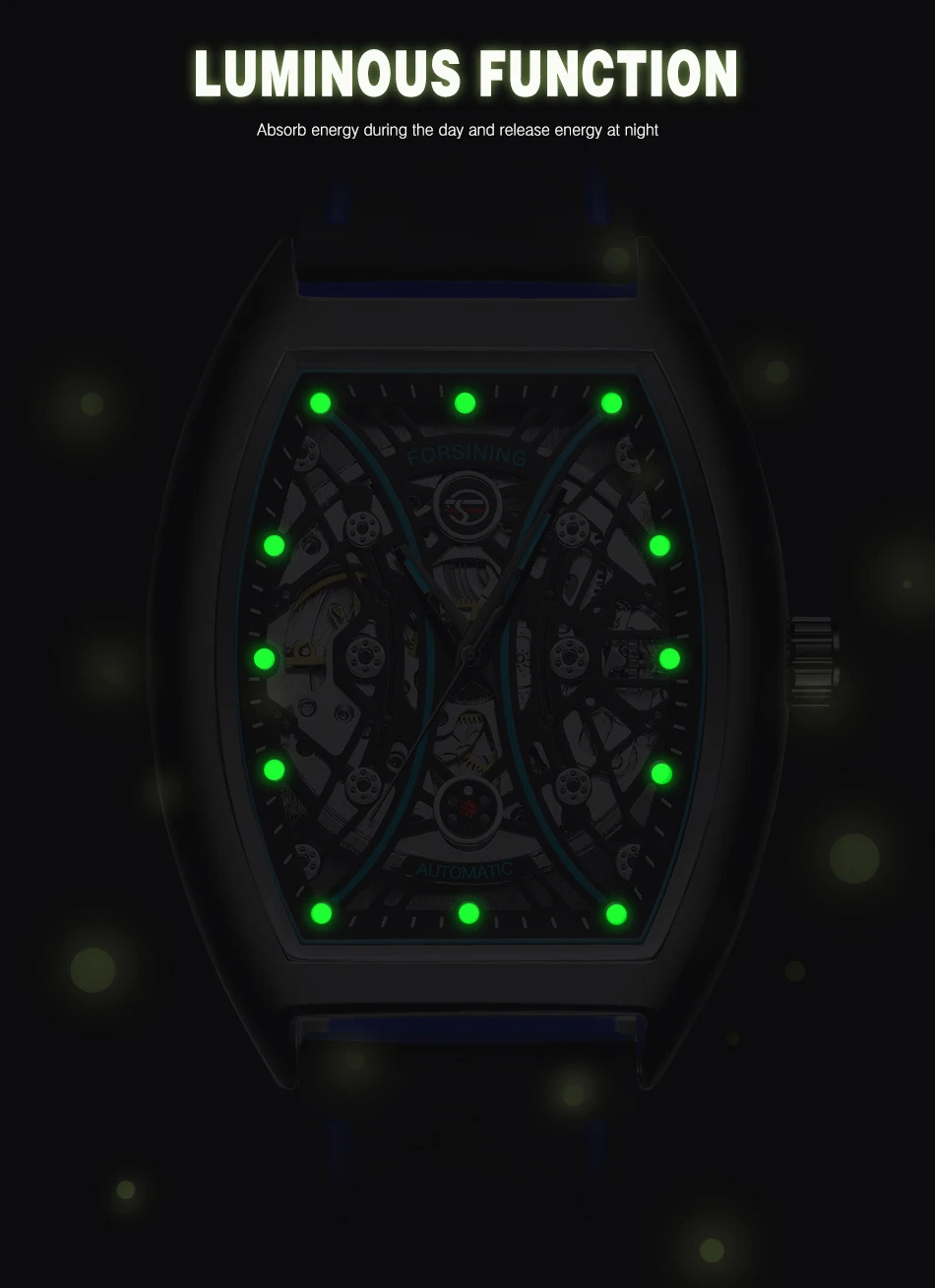 Forsining Tonneau Mechanical Men's Watches Skeleton Flywheel Hollow Out Male Wristwatches Waterproof Silicone Strap Sport Watch