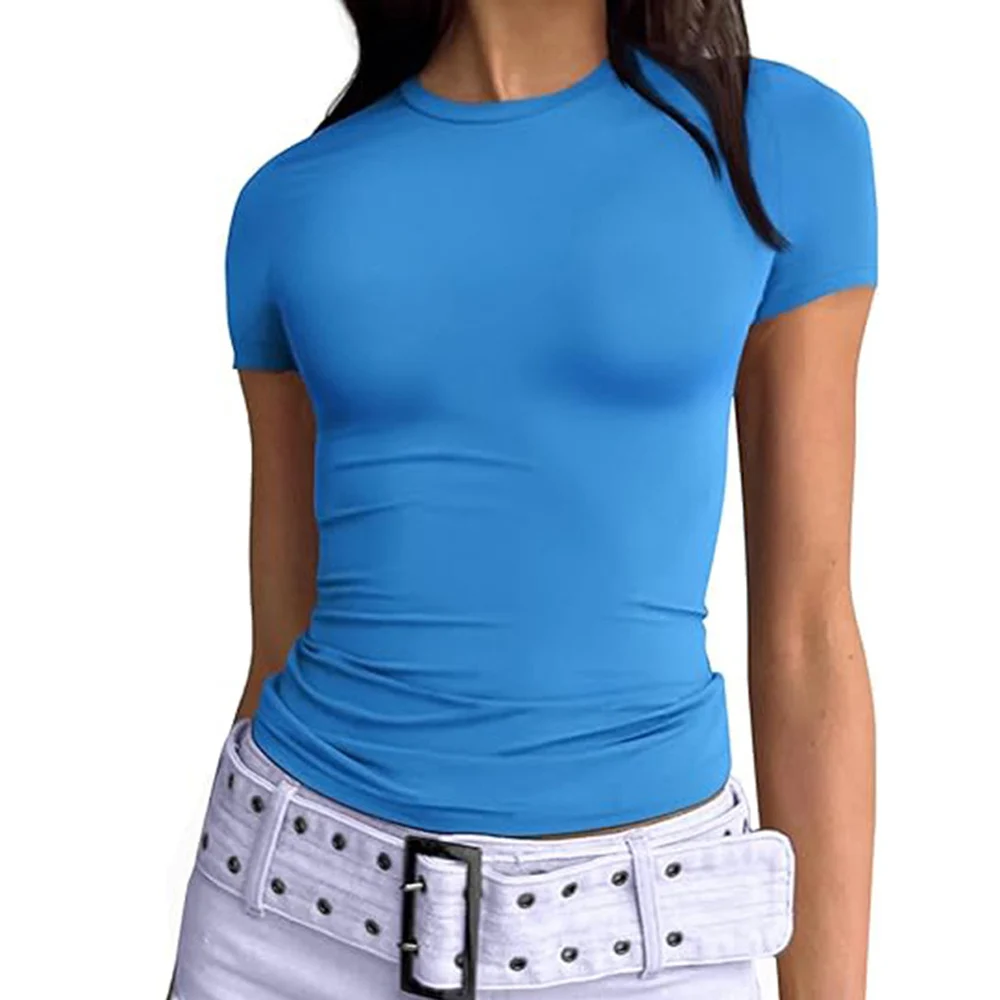 Women Round Collar Short Sleeve T Shirt Tops