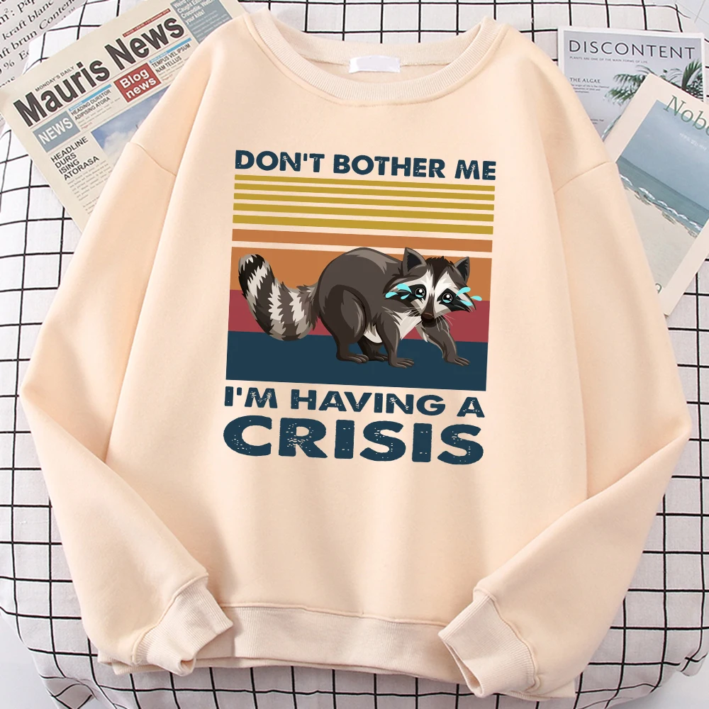 

Raccoon Dont Bother Me Im Having A Crisis Male Long Sleeves Creativity Warm Pullovers Vintage Fleece Sweatshirt Warm Mens Hoodie