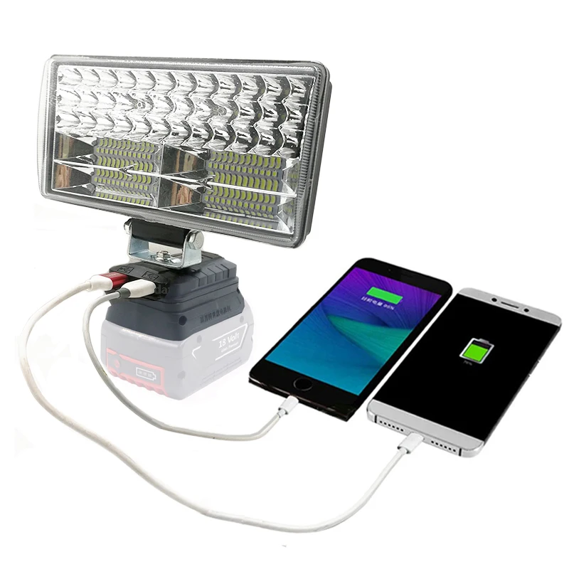 LED Working Light Lamp Flashlight Torch USB Mobile Phone Charger Adapter For Bosch 18V Li-ion Battery Power Bank Lithium Tool