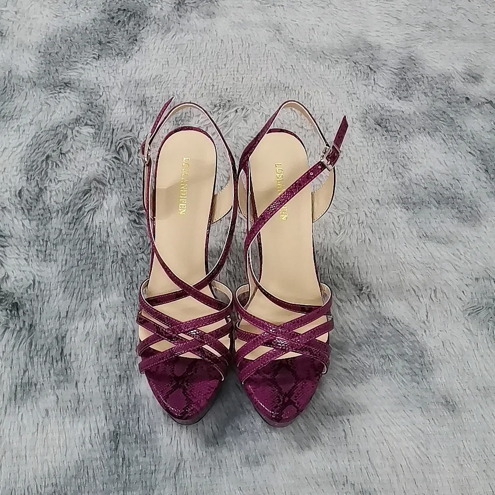 Platform High Heels Sandals Platform Sandals Women High Heels Ankle Buckle Sandals 14CM Open Toe Snake Pattern Party Dress