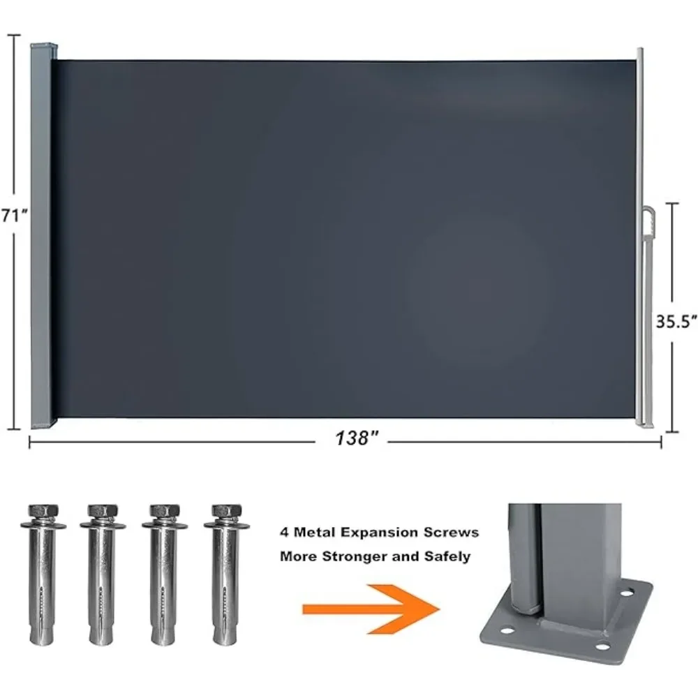 138" X 71" Retractable Side Awning,Waterproof & UV-Resistant, Folding Privacy Screen Room Divider Roll Up Balcony（Grey）