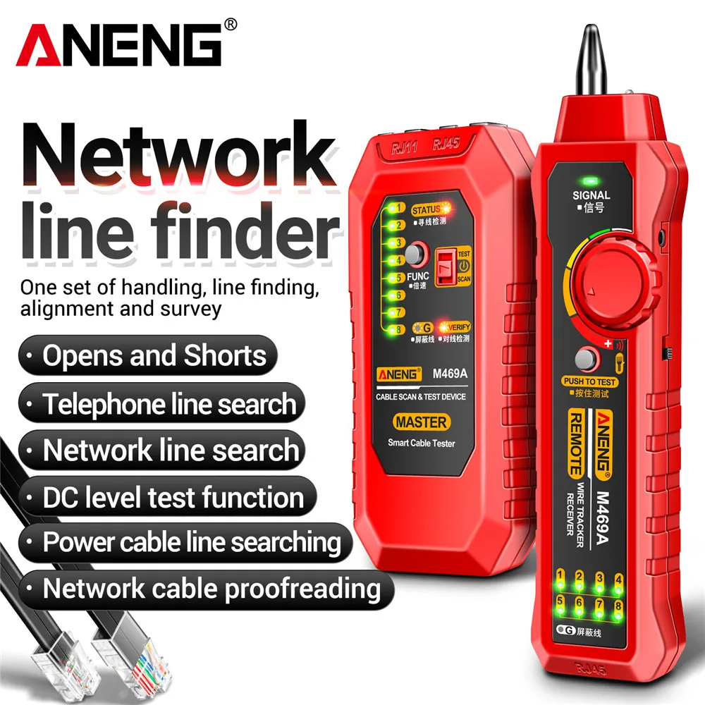 Network cable tester ANENG M469A Network Line Finder Cable Tester RJ45 RJ11 LAN Cable Tester Finder Wire Tracker Receiver Network Repair Tools