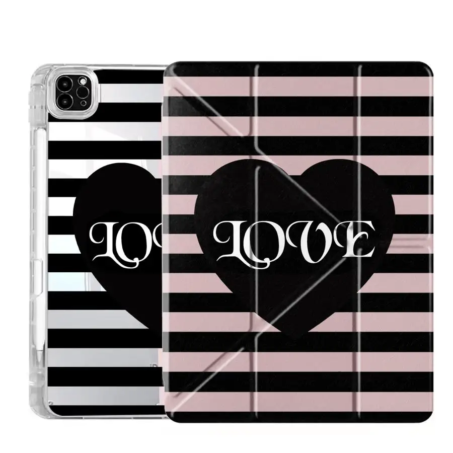 Elegant Black Stripes Tablet Case with Y-Fold Design
