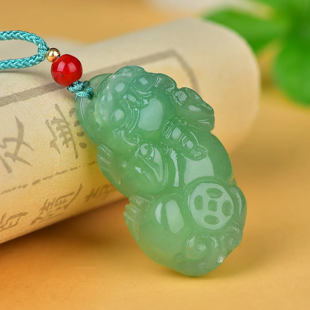 

Real Natural Green Jade Pixiu Pendant With Rope Chain Myanmar Jadeite Pi Xiu Fengshui Charms Lucky Amulets Necklace Men Women