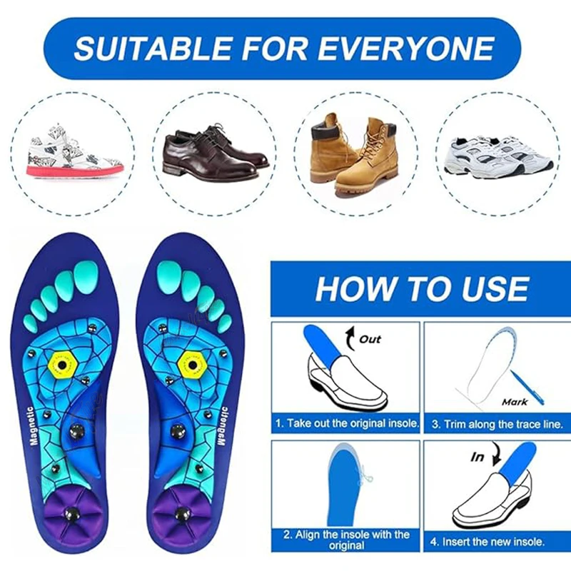 Orthopedic Acupoint Massage Insole with Magnetic Technology Shock Absorption Non-Slip Breathable Shoe Pad Help Blood Circulation