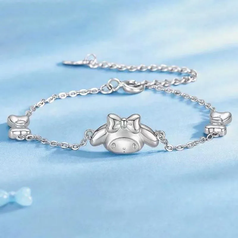 

Sanrio MyMelody Bracelet Pure Silver Ins Kawaii Creative Design Girls' Cartoon Bracelet Premium Versatile Fashion Jewelry