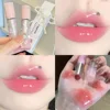 Floral Mirror Glass Solid Lip Gloss Water Light Round Tube Lipstick Clear Oil Jelly Lip Glaze Natural Nude Moisturizing Lip Tint 3