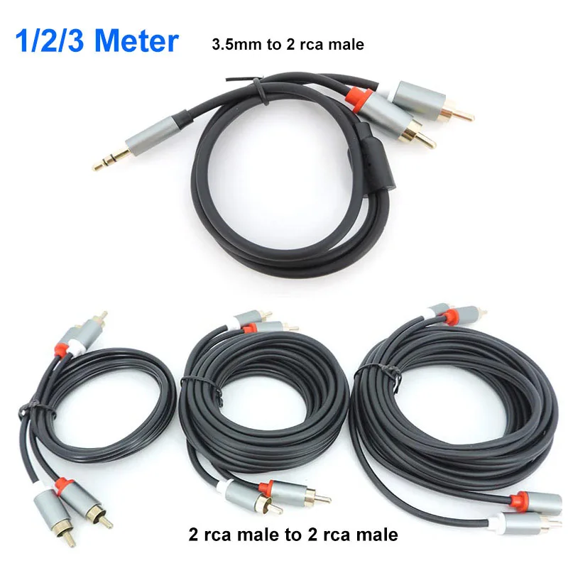 1/3/2m RCA Audio 3.5mm Jack male Jack 2RCA to 2RCA Male Cable Double AUX RCA  Y Splitter connector For Amplifier Audio Wire - AliExpress