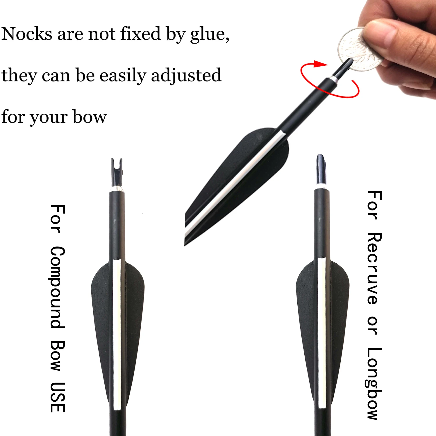 Carbon Arrows for Archery Hunting with Replaceable Arrowheads, Spine 500