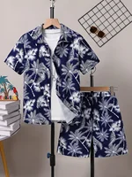 Chemise à manches courtes à col boutonné pour enfants, motif cocotier, style hawaïen, pour les vacances à la plage, été, + shorts, vêtements pour garçons 5