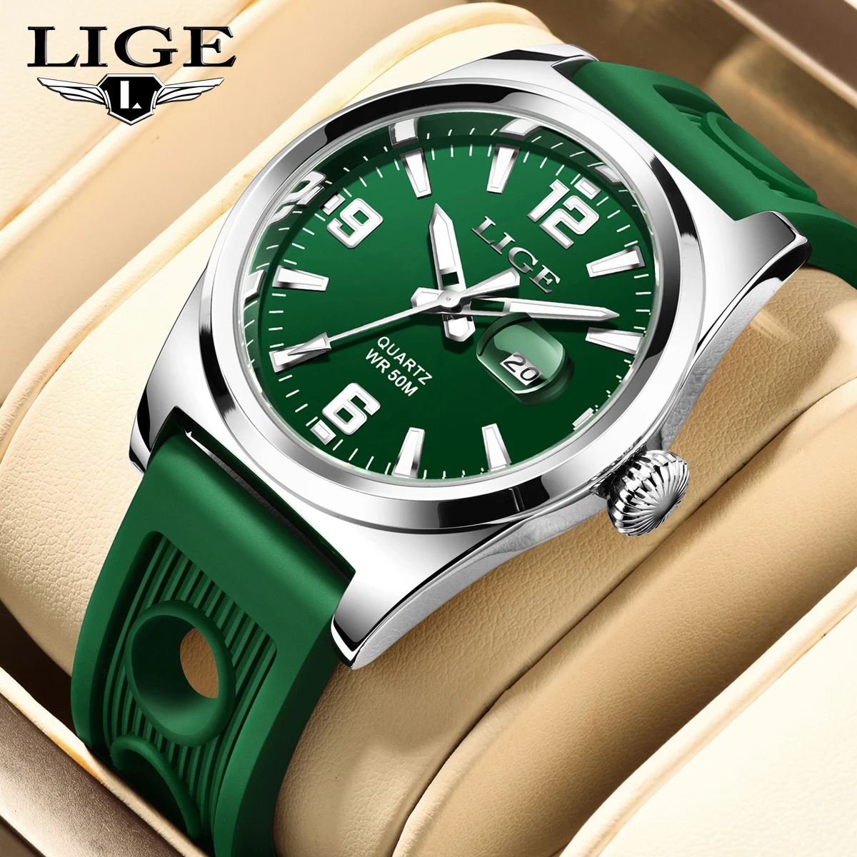 LIGE Men Business Date Watch for Men Luxury Sport Quartz Watches 50M Waterproof Luminous Silicone Wristwatch Relogio Masculino