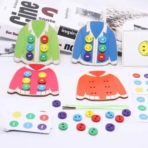Vêtements D'éducation Précoce Pour Enfants, 1 Sac, Bouton D'enfilage, Jeu De Compétences De Vie, Outils Pédagogiques, Bouton De Couture, Entraînement, Jouet De Planche Pour Enfants, Bricolage