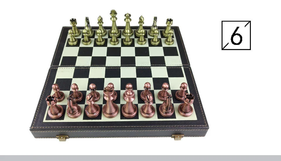 Yernea Folding Chess Games Set Metal Chess pieces Solid Wood Chessboard Mounted Synthetic Leather High-quality Table Games (7)