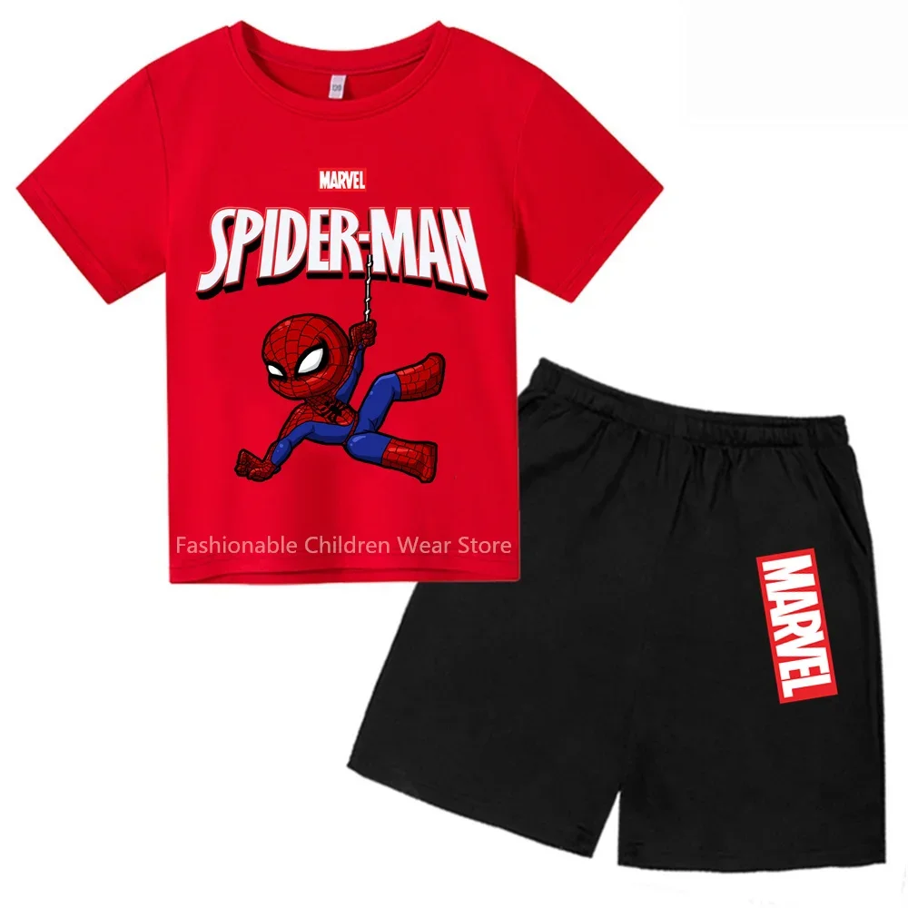 

Marvel Avengers Q-Edition Spider-Man Cartoon Kids' T-shirt & Shorts Set - Stylish & Cool for Summer Outdoor Fun