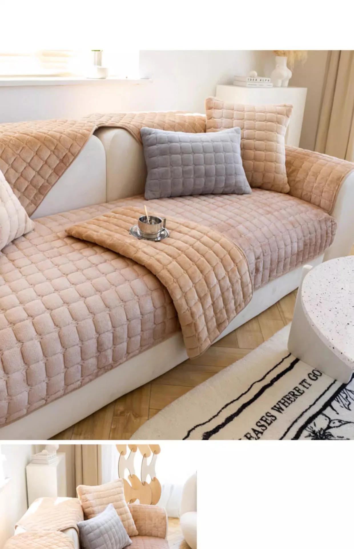 Plush Plaid Sofa Cushion Image 13