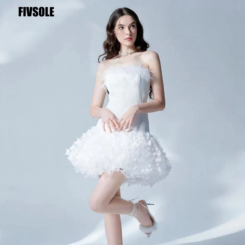 

Fivsole Vestido Elegante Feathers Short Wedding Dresses Robe De Mariée Pretty Butterfly Flowers Bride Gowns Vestido De Novia