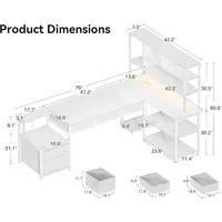 79 inch L Shaped Desk with File Drawers, Reversible L Shaped Gaming Desk with Power Outlets & LED Lights, Computer Desk White 2