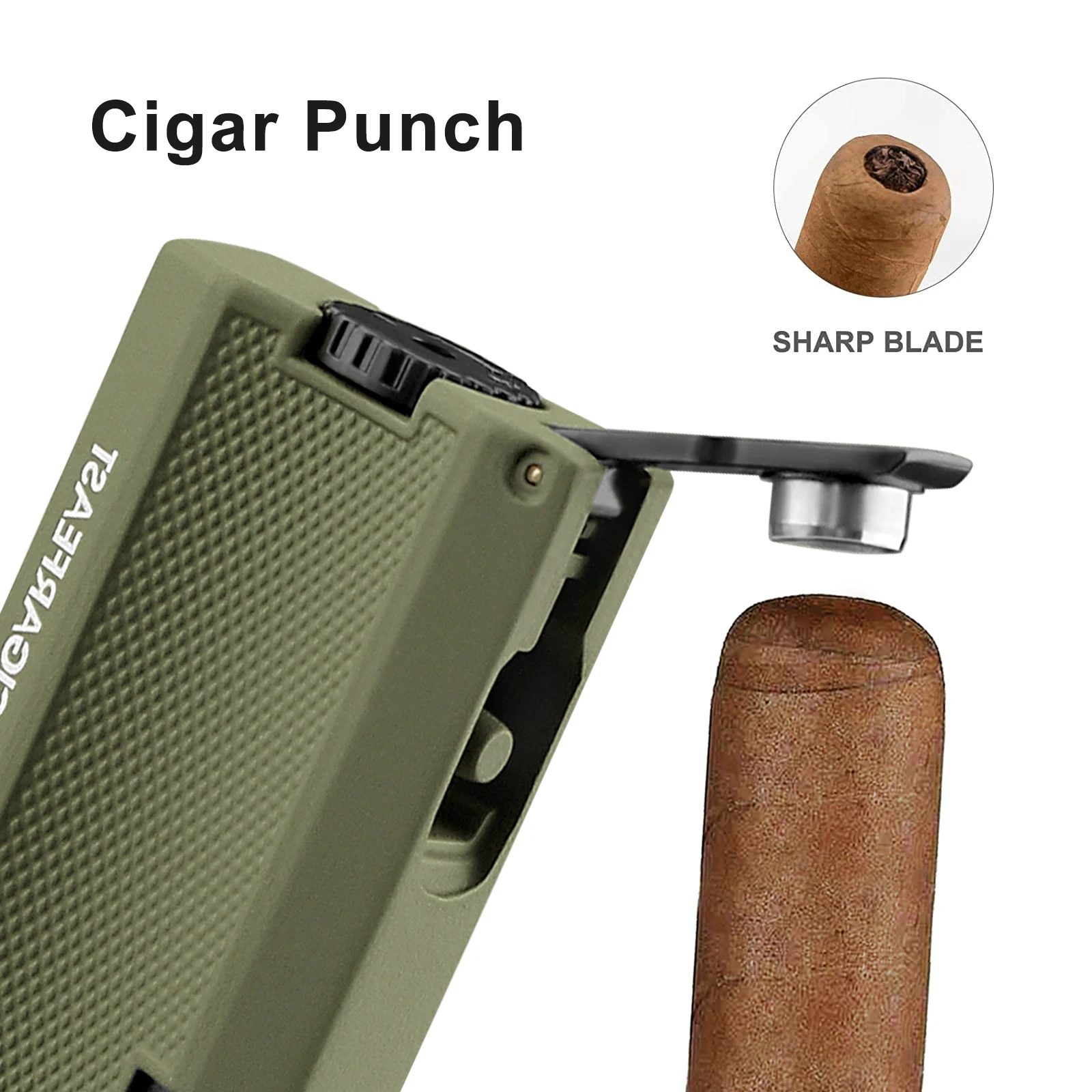 Description Picture 4 of itemCIGARFEAST Windproof Cigar Lighter 2 Jet Torch Blue Flame Gas Butane Lighters with Gift Box Cigar Holder Smoking Accessories