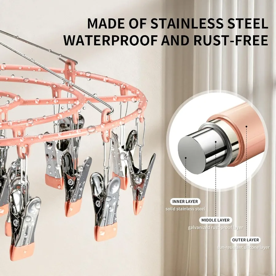 24Clip Stainless Steel Sock Hanger for Drying Clothes Underwear Bras Baby Lingerie Herbs Flowers and Laundry Portable Hanging R