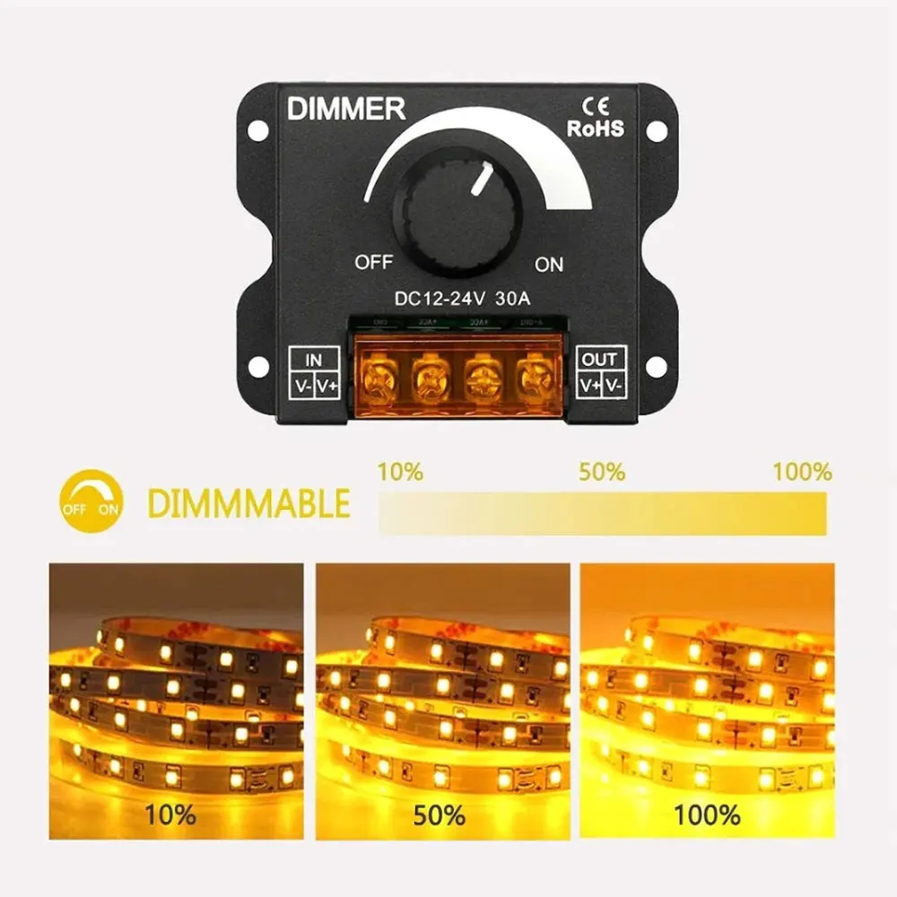 DC 12V-24V LED Dimmer Switch 30A LED Monochrome Controller PWM Digital Stepless Dimming Lamp Strip Single Color Lamp