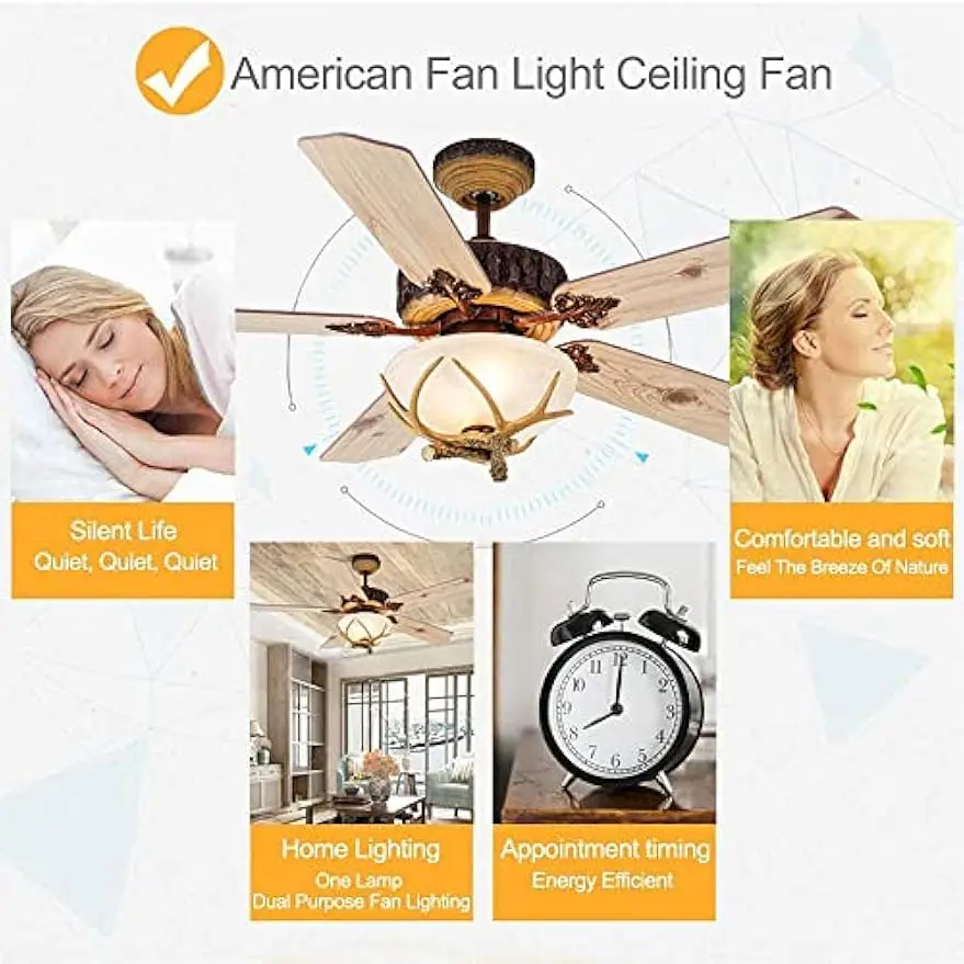 Lights and Remote, Modern Chandelier Fan Light, Indoor Cabin Electrical Fan with 5 Wood Blades