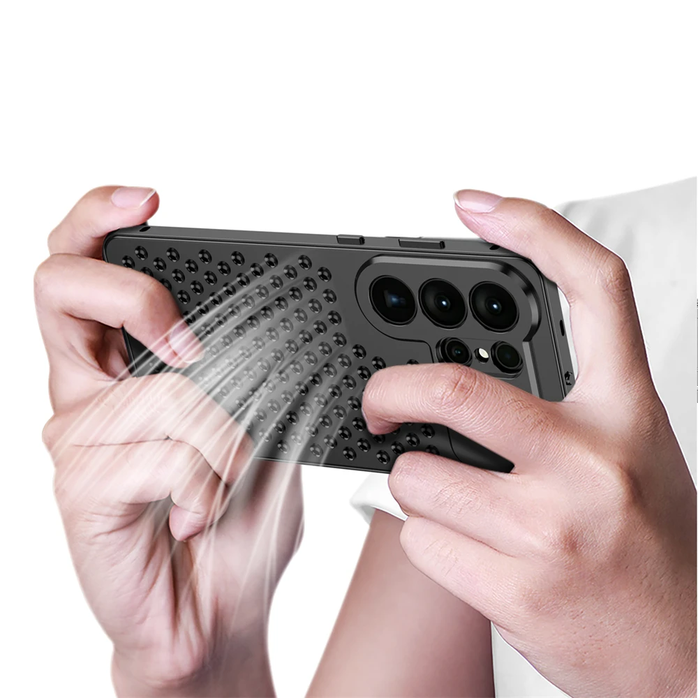 Aluminum Metal Cooling Case with Heat Dissipation and Shockproof Protection - Anti-Fall Design with Camera Protection