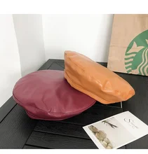 

Fashion PU Leather Beret Newsboy Cap Quality Artist Female Korean Octagonal Caps Spring Winter Casual Beret Women Hats Gorras