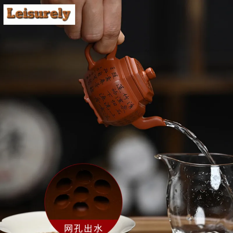 130ml Yixing Purple Clay Teapots Handmade Hexagonal Palace Lantern Pot Raw Ore Dahongpao Mud Kettle With Infuser Zisha Tea Set
